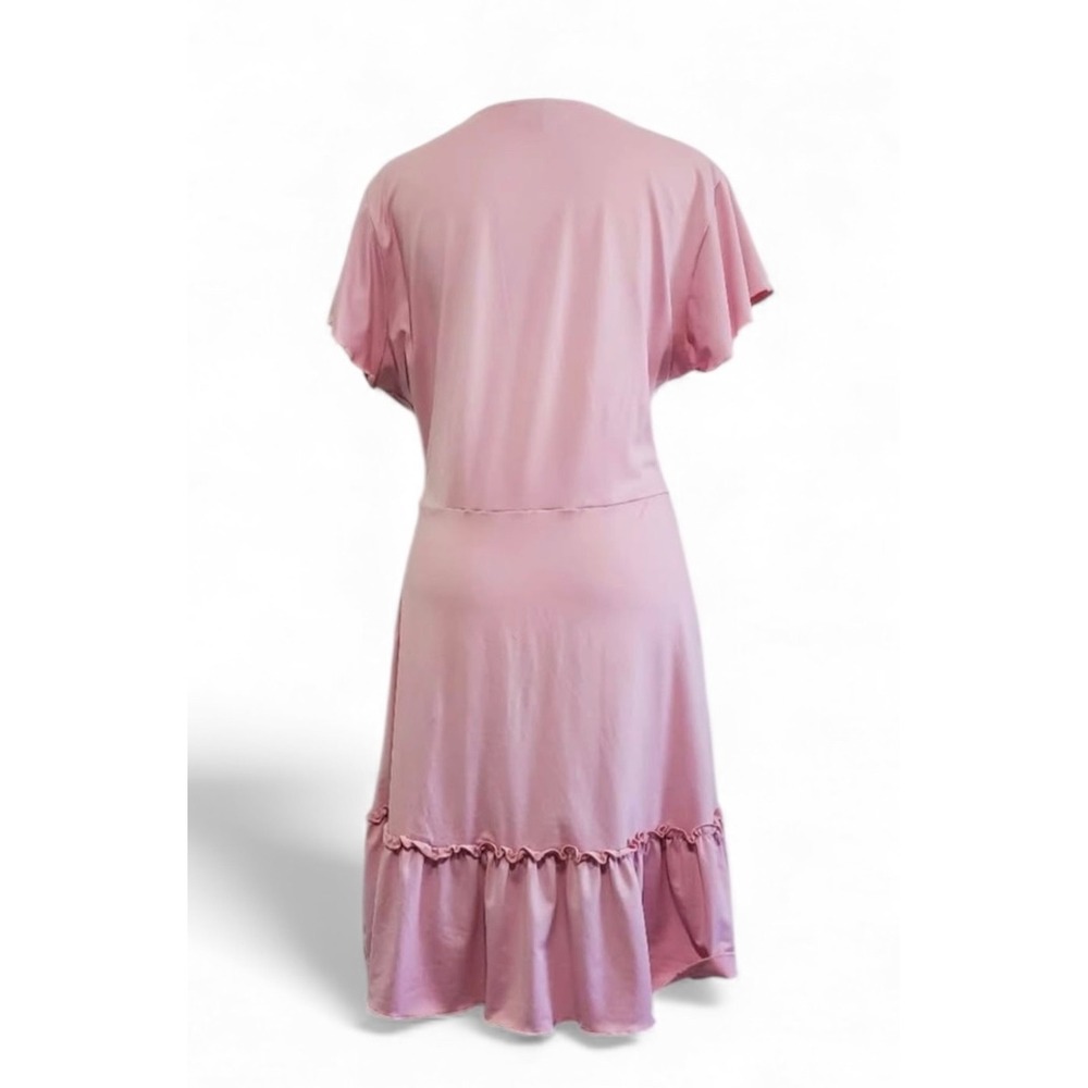 Alredine‎ Pink Ruffle V Neck Short Sleeve Midi Dress Women's Size M - Picture 4 of 8